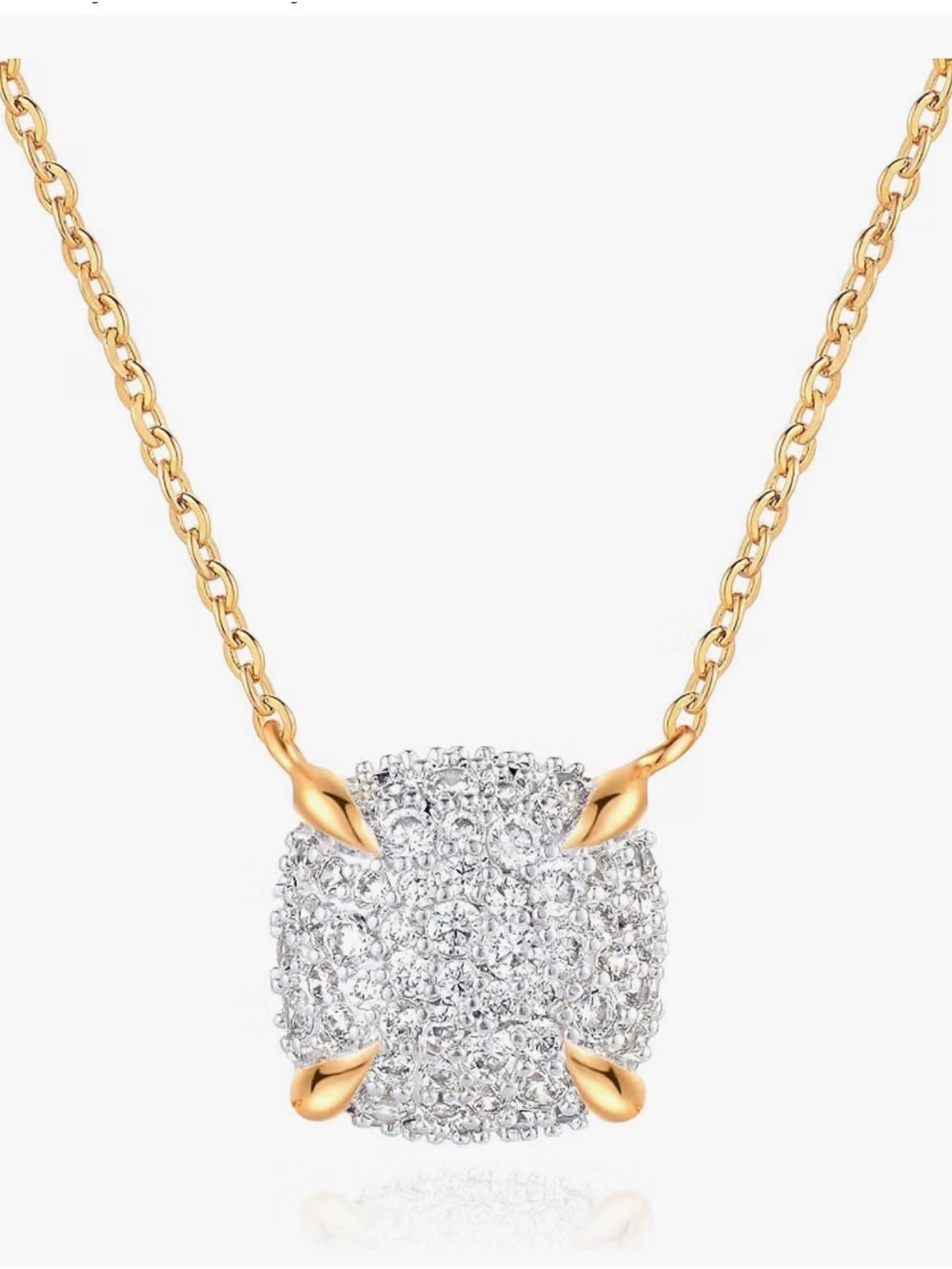 Gold Plated Necklace with Pave White Crystal Pendant
